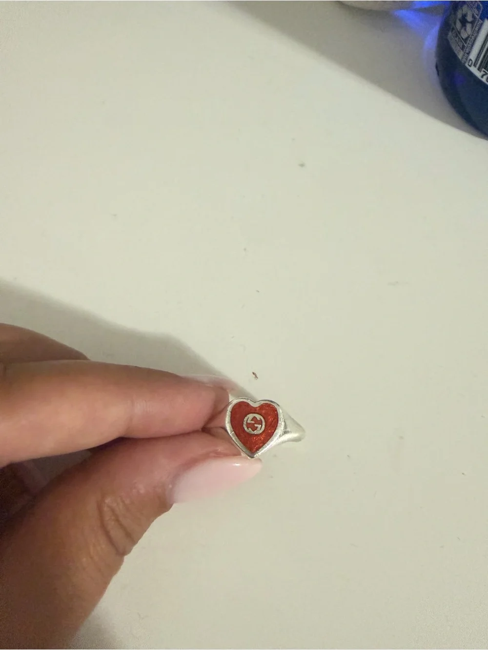 Silver Gucci Ring with Red Enamel Size 15